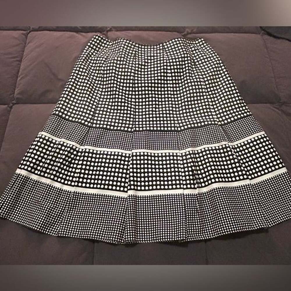 Yarns & Stitches Black White Polka Dot Tiered Midi Skirt Size 16 Cotton Blend